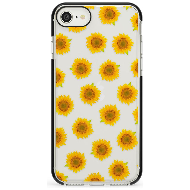 Sunflowers Transparent Pattern Black Impact Phone Case for iPhone SE 8 7 Plus