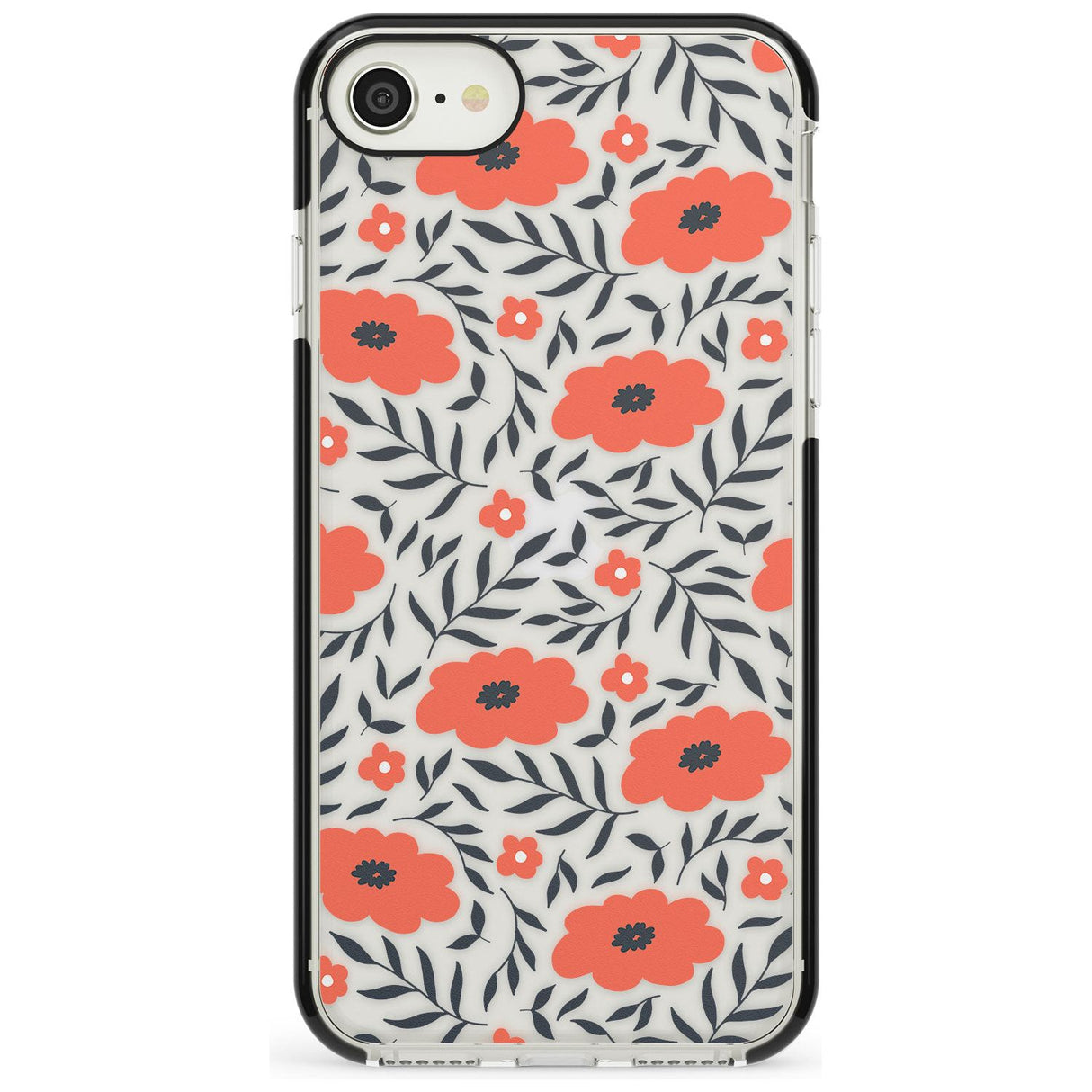 Red Poppy Transparent Floral Black Impact Phone Case for iPhone SE 8 7 Plus