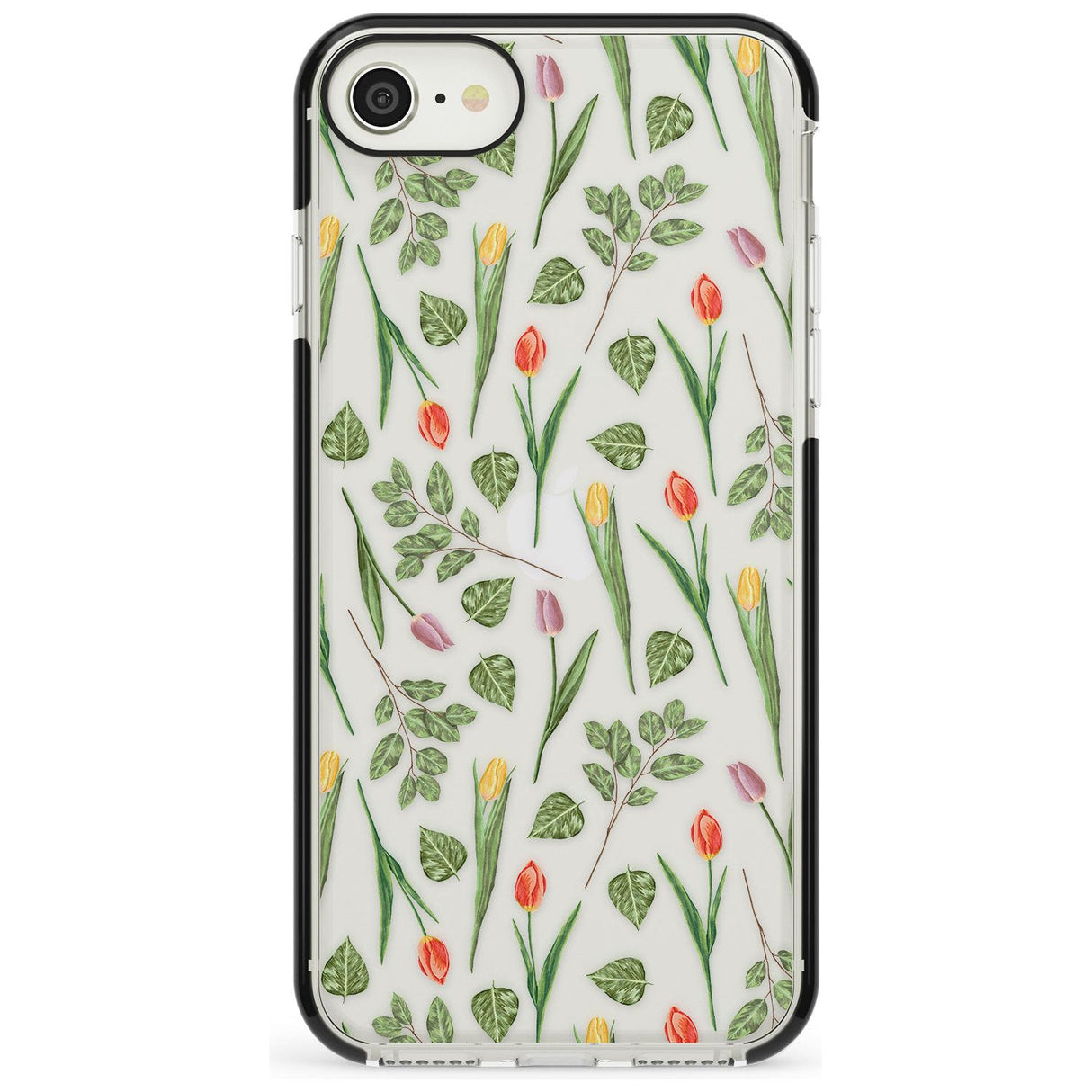 Spring Tulips Transparent Floral Black Impact Phone Case for iPhone SE 8 7 Plus