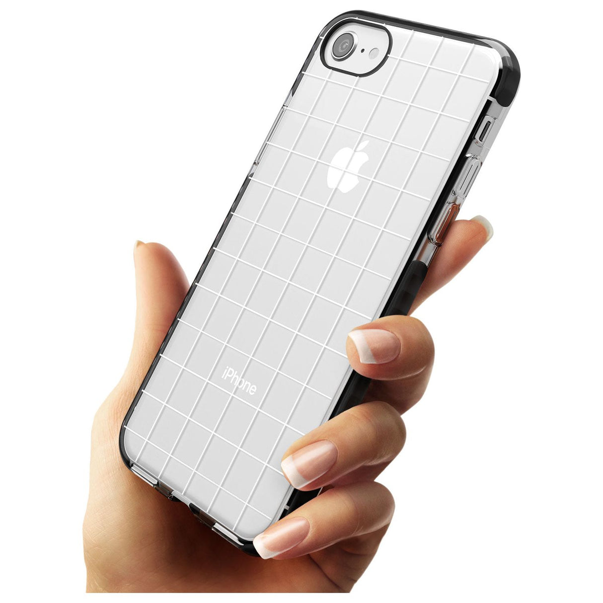 Simplistic Large Grid Pattern White (Transparent) Black Impact Phone Case for iPhone SE 8 7 Plus