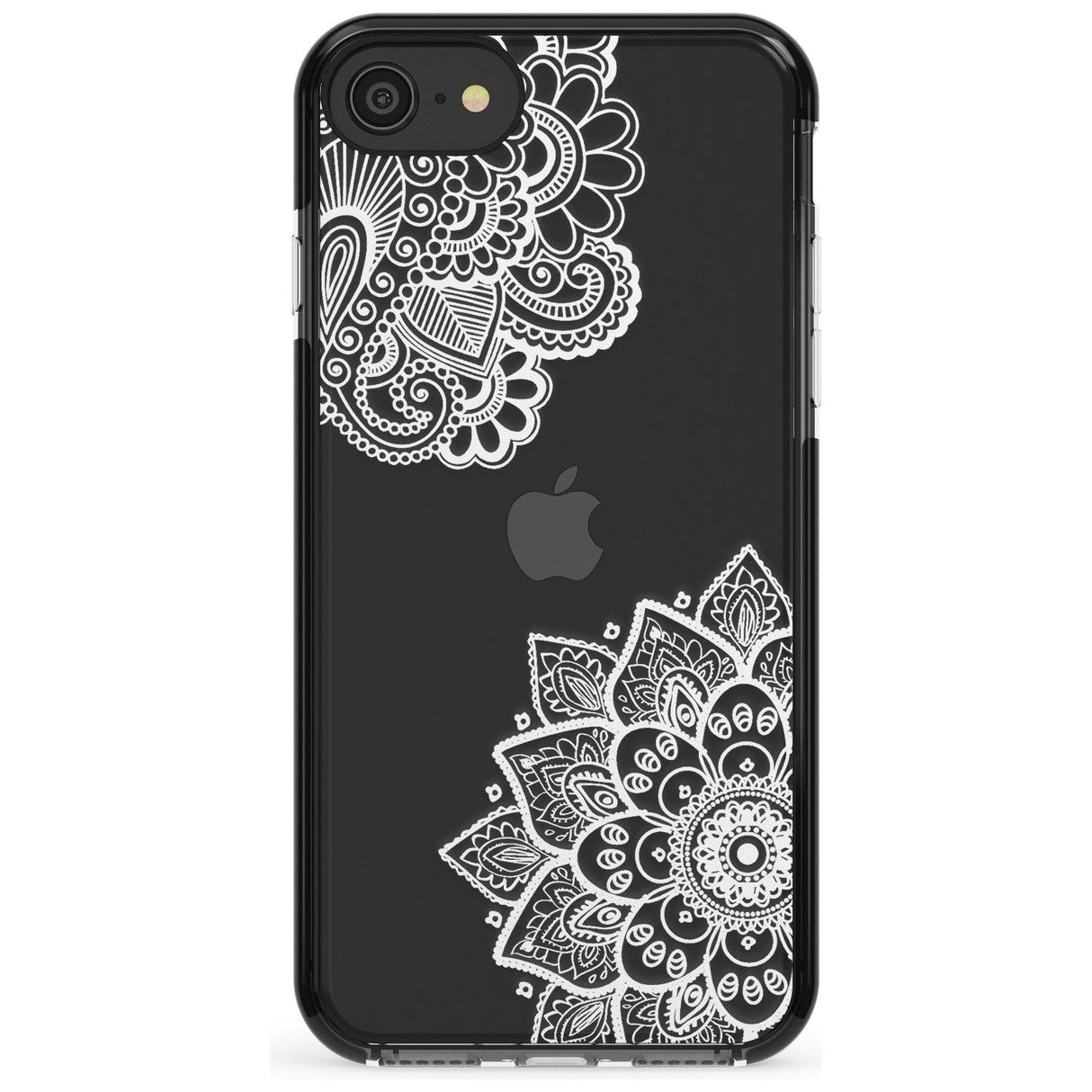 White Henna Florals Black Impact Phone Case for iPhone SE 8 7 Plus