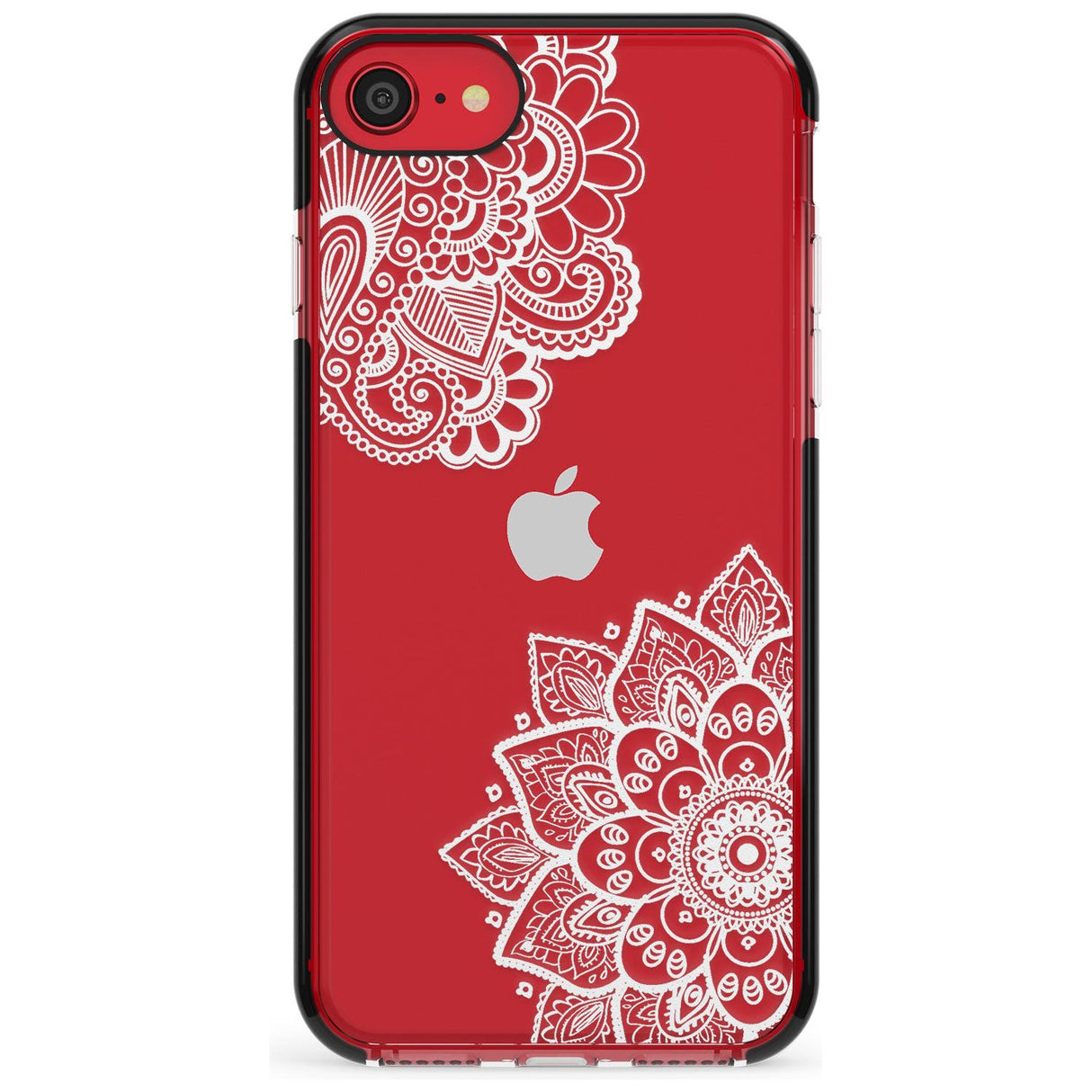 White Henna Florals Black Impact Phone Case for iPhone SE 8 7 Plus