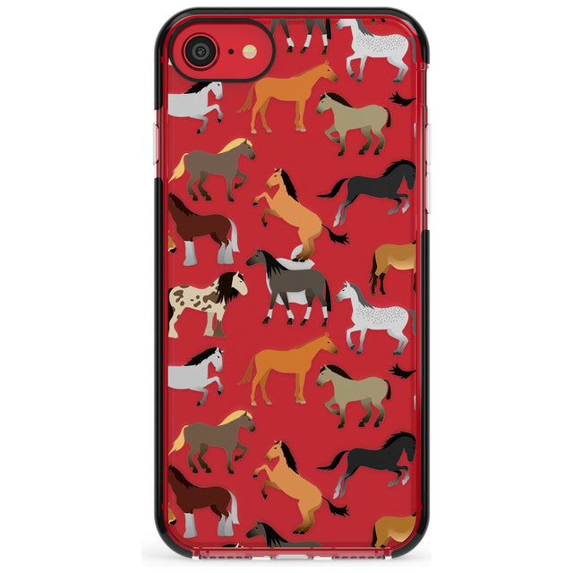 Horse Pattern Black Impact Phone Case for iPhone SE 8 7 Plus