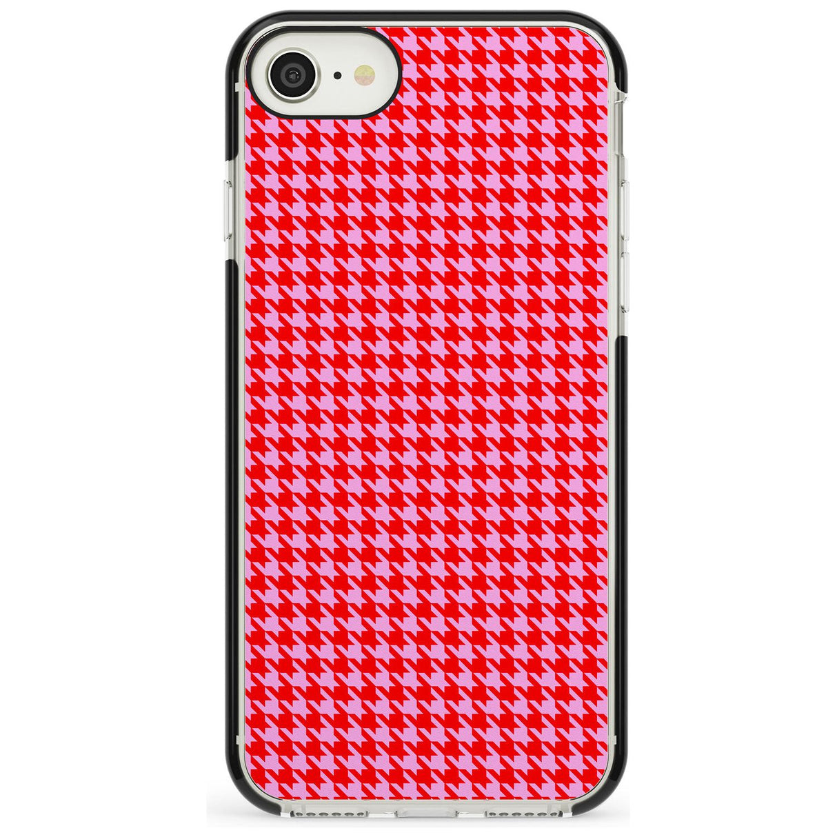 Neon Pink & Red Houndstooth Pattern Black Impact Phone Case for iPhone SE 8 7 Plus