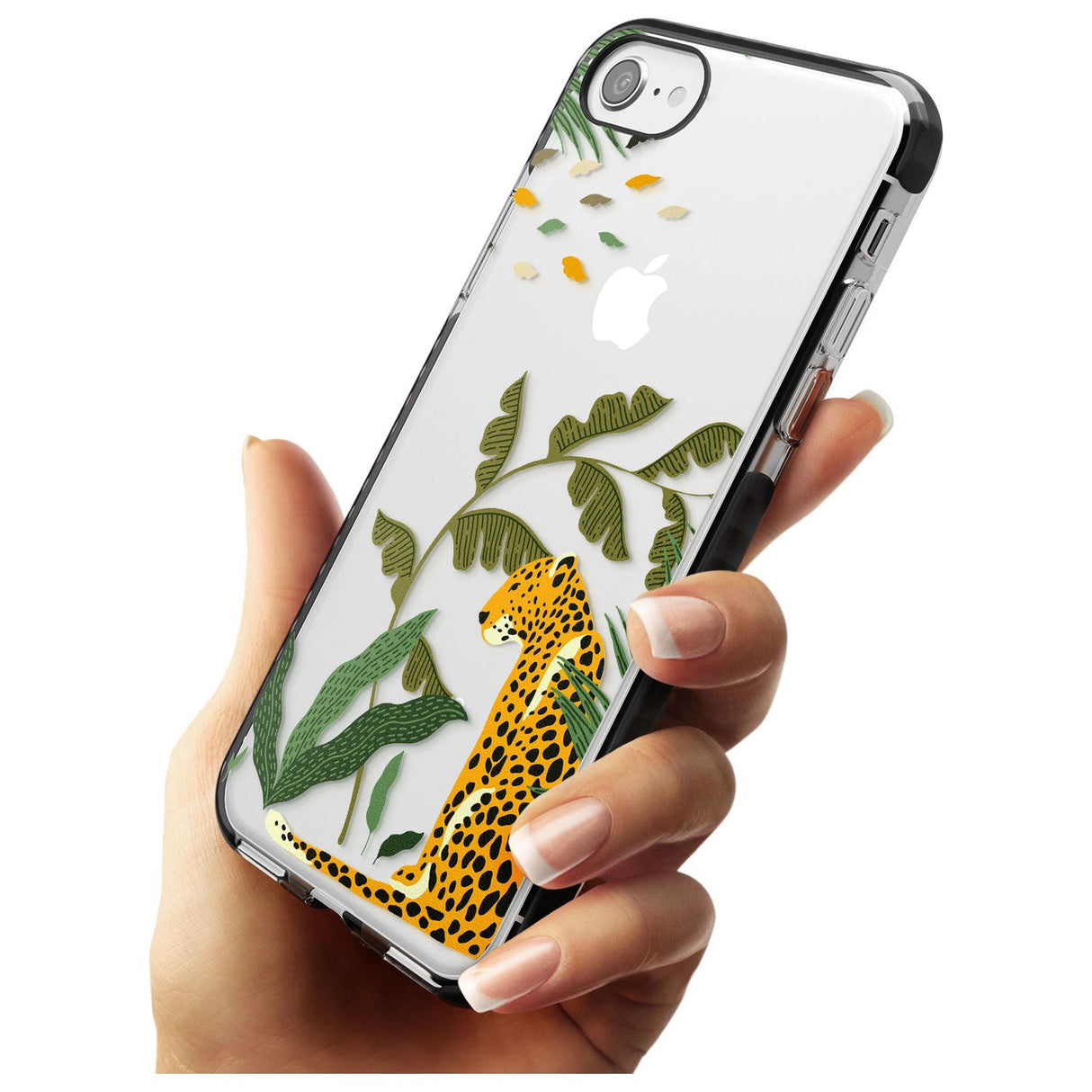 Large Jaguar Clear Jungle Cat Pattern Black Impact Phone Case for iPhone SE 8 7 Plus