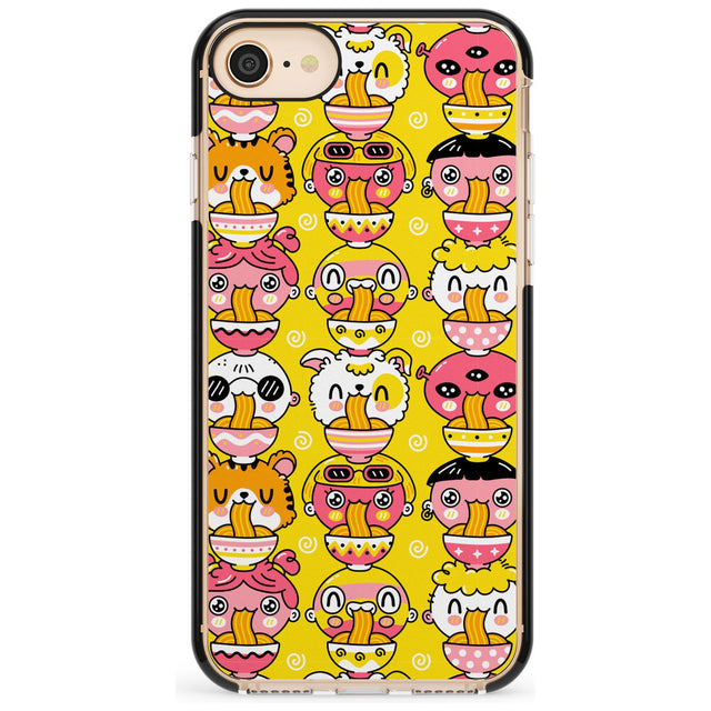 Ramen Noodle Kawaii Pattern Black Impact Phone Case for iPhone SE 8 7 Plus