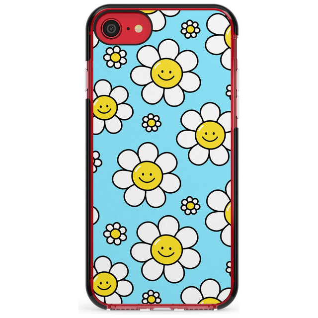 Daisy Faces Kawaii Pattern Black Impact Phone Case for iPhone SE 8 7 Plus