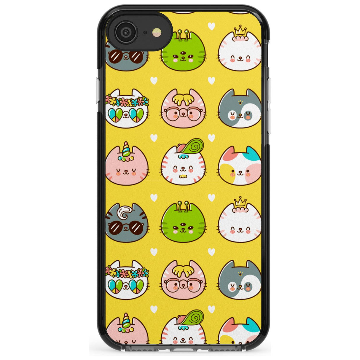 Mythical Cats Kawaii Pattern Black Impact Phone Case for iPhone SE 8 7 Plus