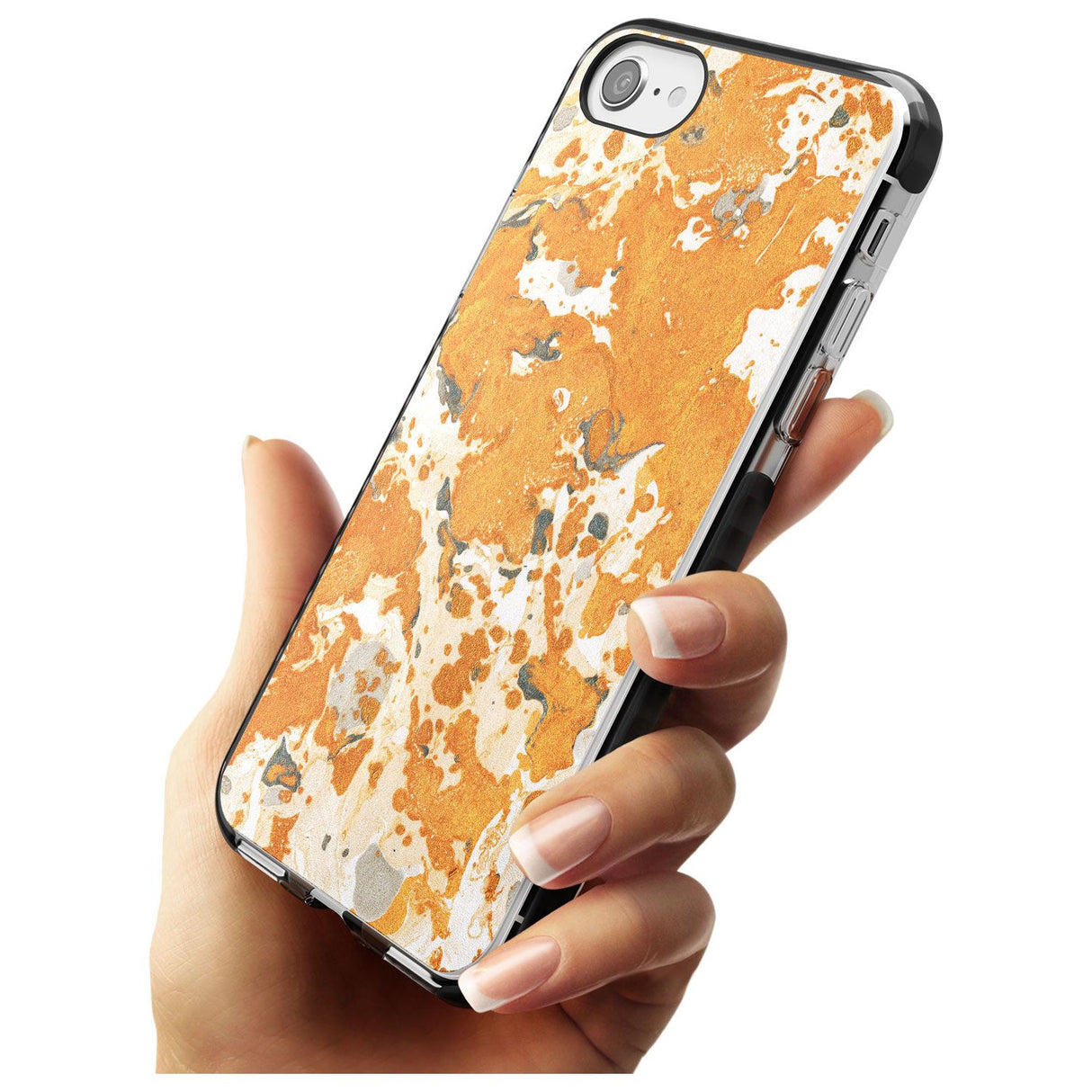 Orange Marbled Paper Pattern Black Impact Phone Case for iPhone SE 8 7 Plus