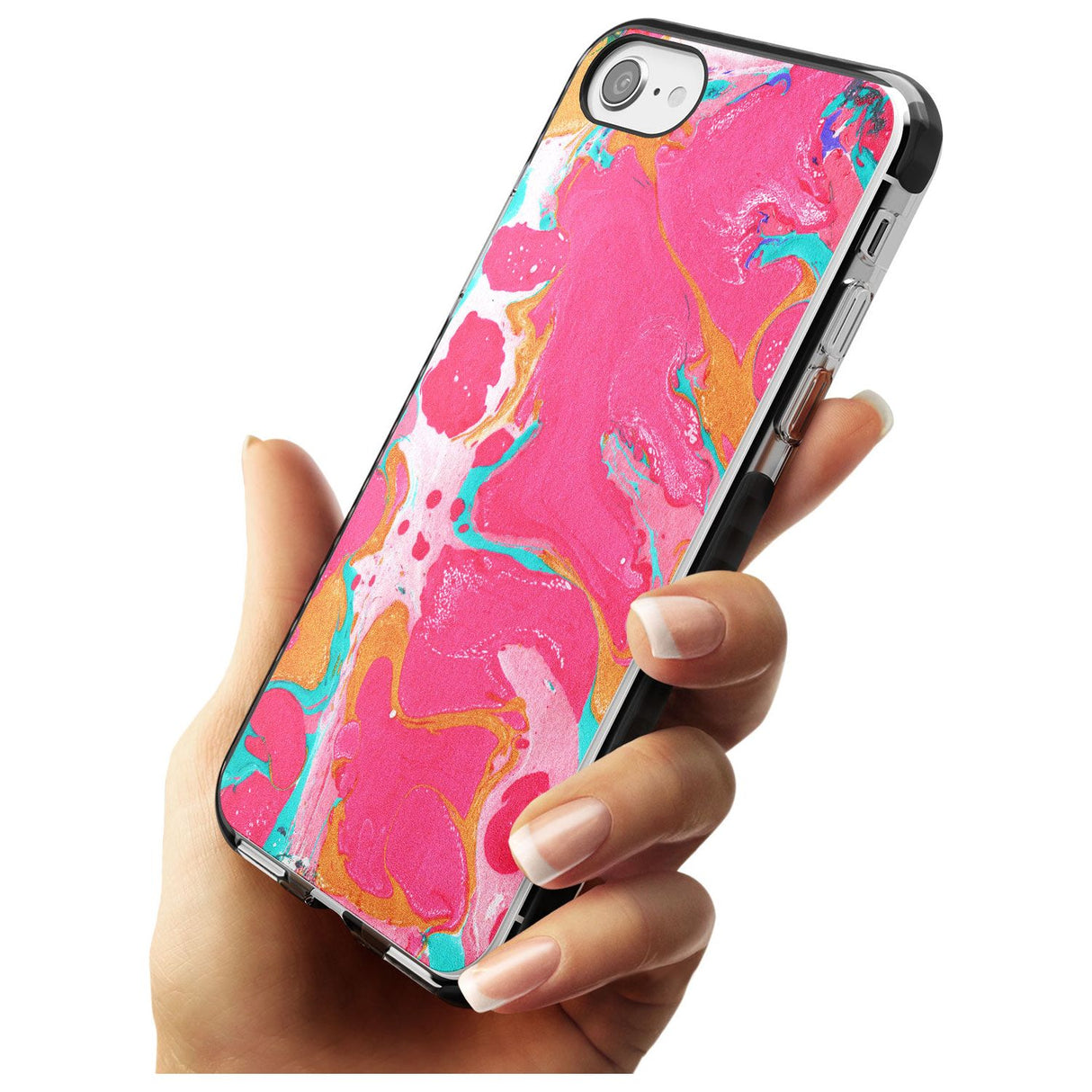 Pink, Orange & Turquoise Marbled Paper Pattern Black Impact Phone Case for iPhone SE 8 7 Plus