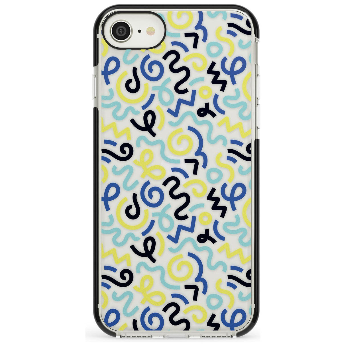 Blue & Yellow Shapes Memphis Retro Pattern Design Black Impact Phone Case for iPhone SE 8 7 Plus