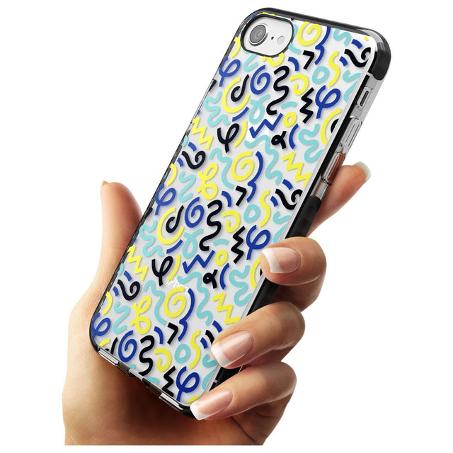 Blue & Yellow Shapes Memphis Retro Pattern Design Black Impact Phone Case for iPhone SE 8 7 Plus