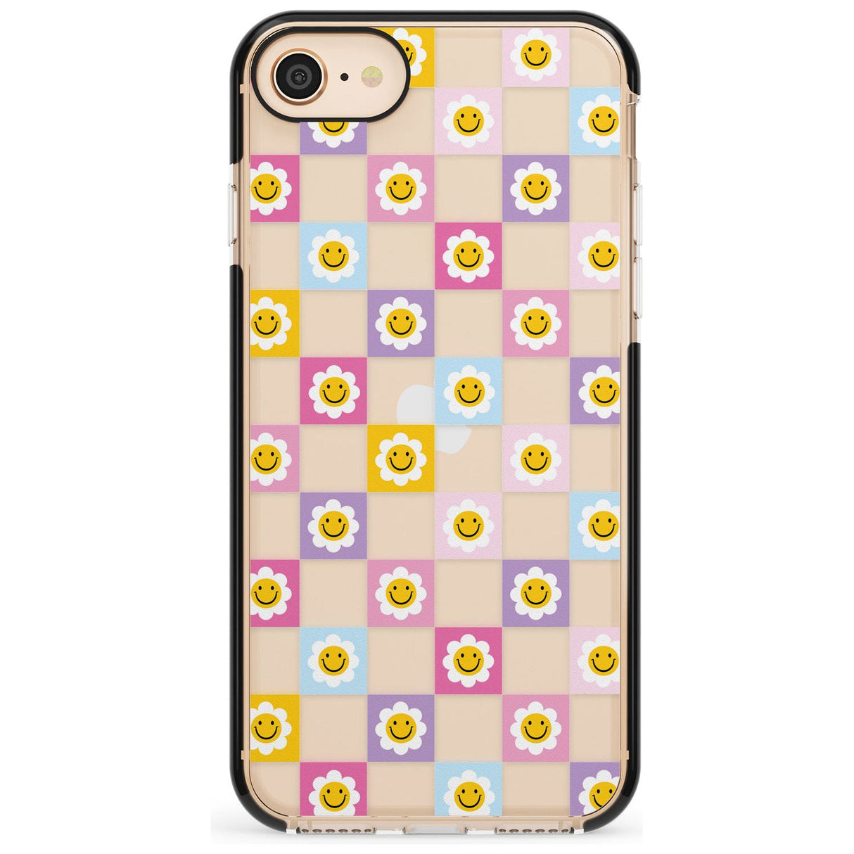 Daisy Squares Pattern Black Impact Phone Case for iPhone SE 8 7 Plus