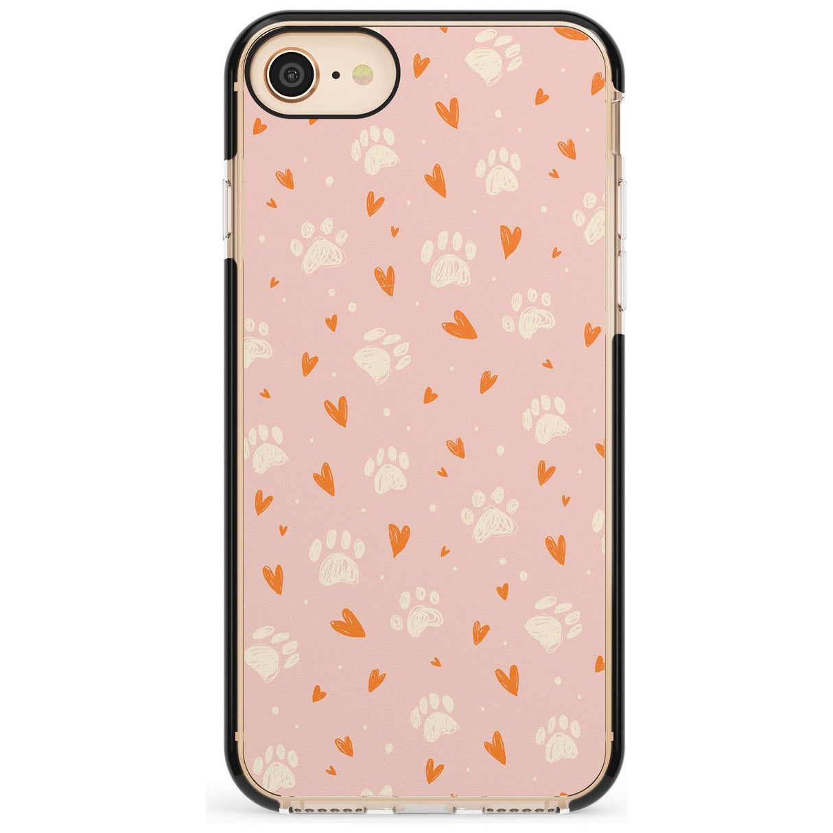 Paws & Hearts Pattern Pink Fade Impact Phone Case for iPhone SE 8 7 Plus