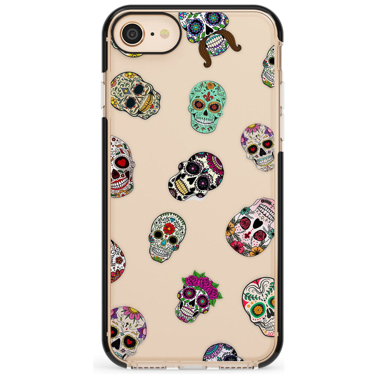 Mixed Sugar Skull Pattern Black Impact Phone Case for iPhone SE 8 7 Plus