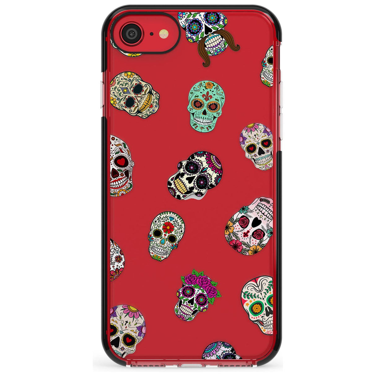 Mixed Sugar Skull Pattern Black Impact Phone Case for iPhone SE 8 7 Plus