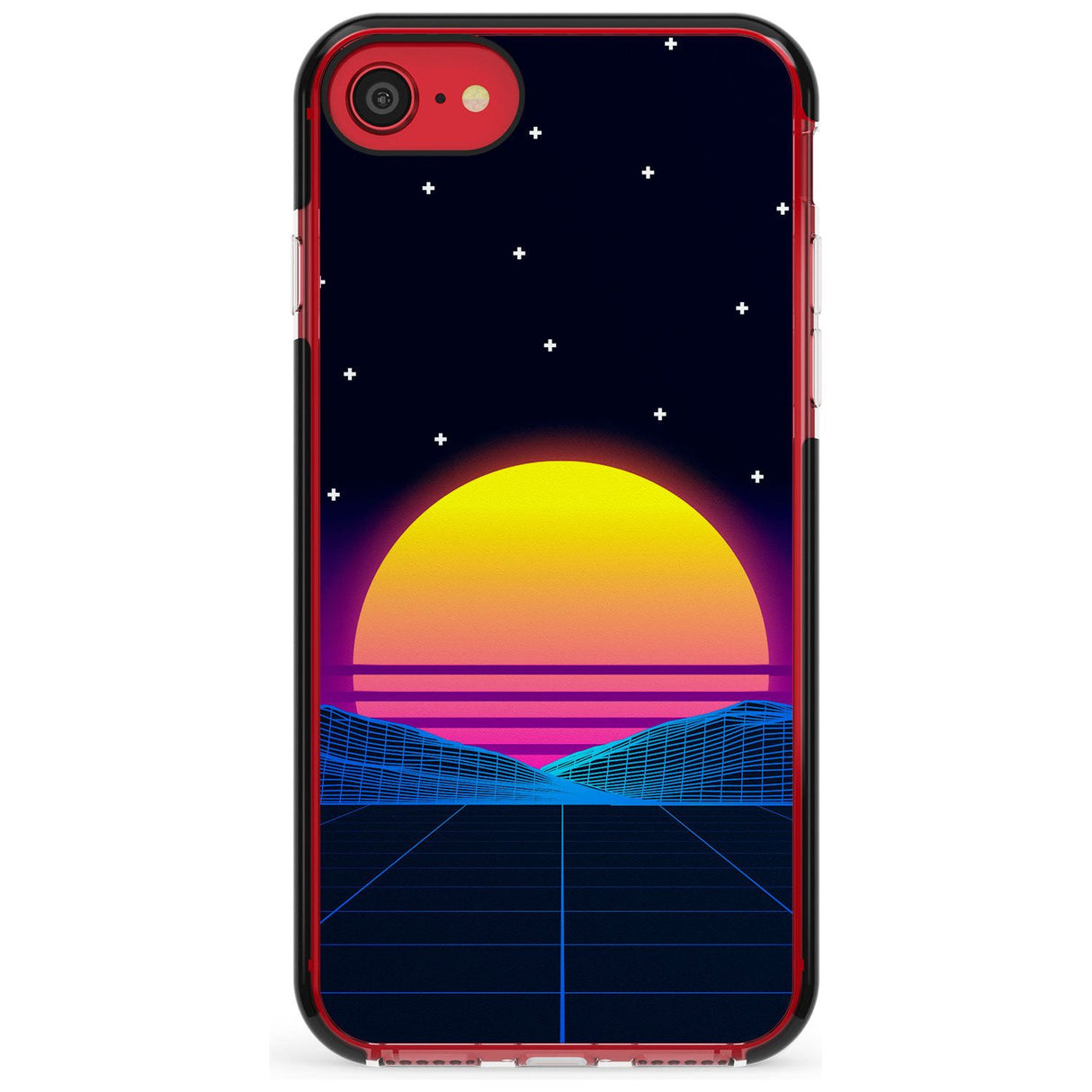 Retro Sunset Vaporwave Black Impact Phone Case for iPhone SE 8 7 Plus