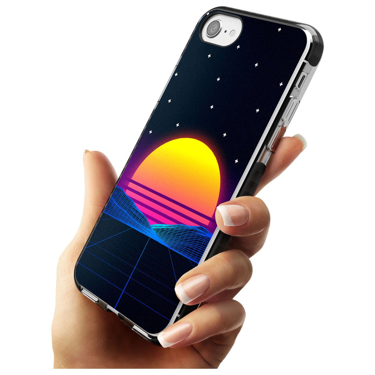 Retro Sunset Vaporwave Black Impact Phone Case for iPhone SE 8 7 Plus