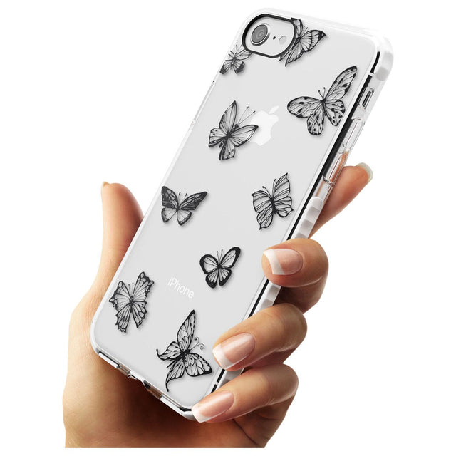 Grey Butterfly Line Pattern Impact Phone Case for iPhone SE 8 7 Plus