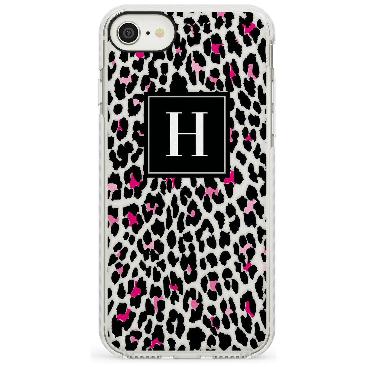 Customised Pink Monogram Leopard Spots Impact Phone Case for iPhone SE 8 7 Plus