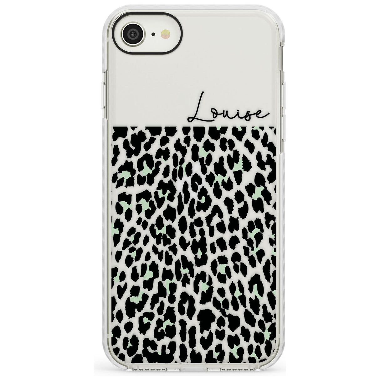 CustomSeafoam Green & Cursive Leopard Spots Impact Phone Case for iPhone SE 8 7 Plus