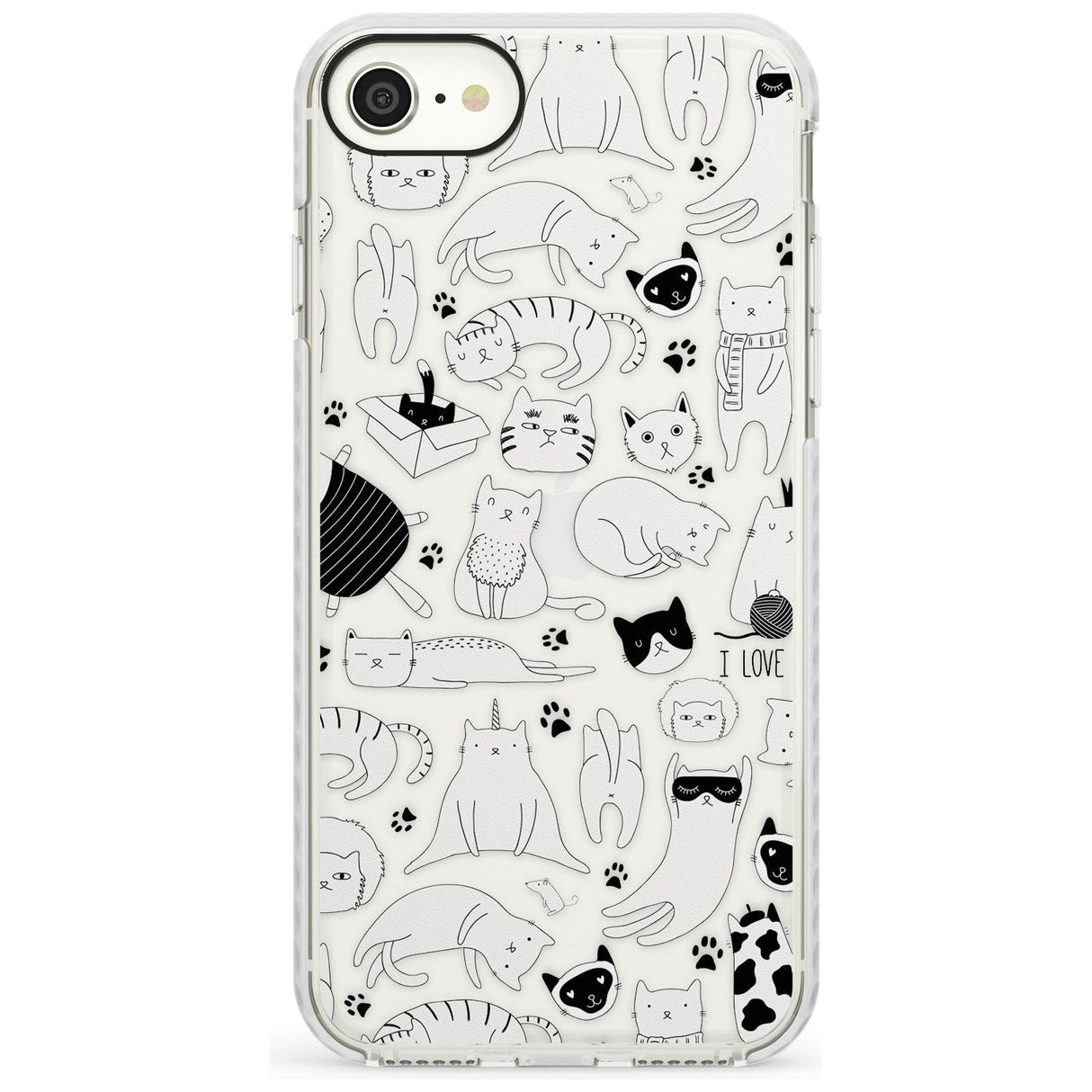 Cartoon Cat Collage - Black & White Slim TPU Phone Case for iPhone SE 8 7 Plus