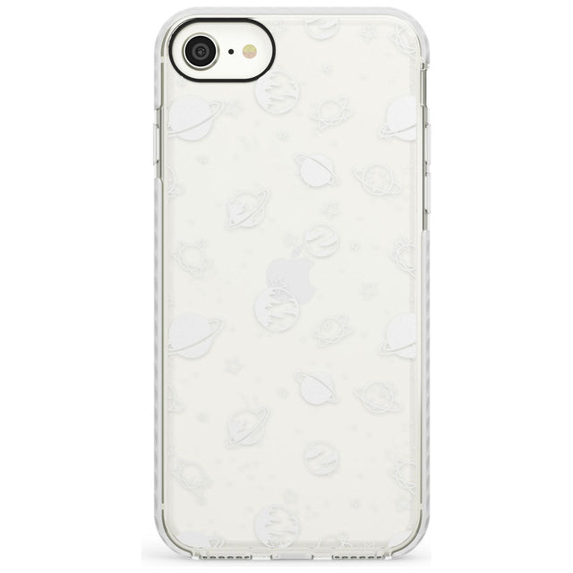 White Planets on Clear Slim TPU Phone Case for iPhone SE 8 7 Plus