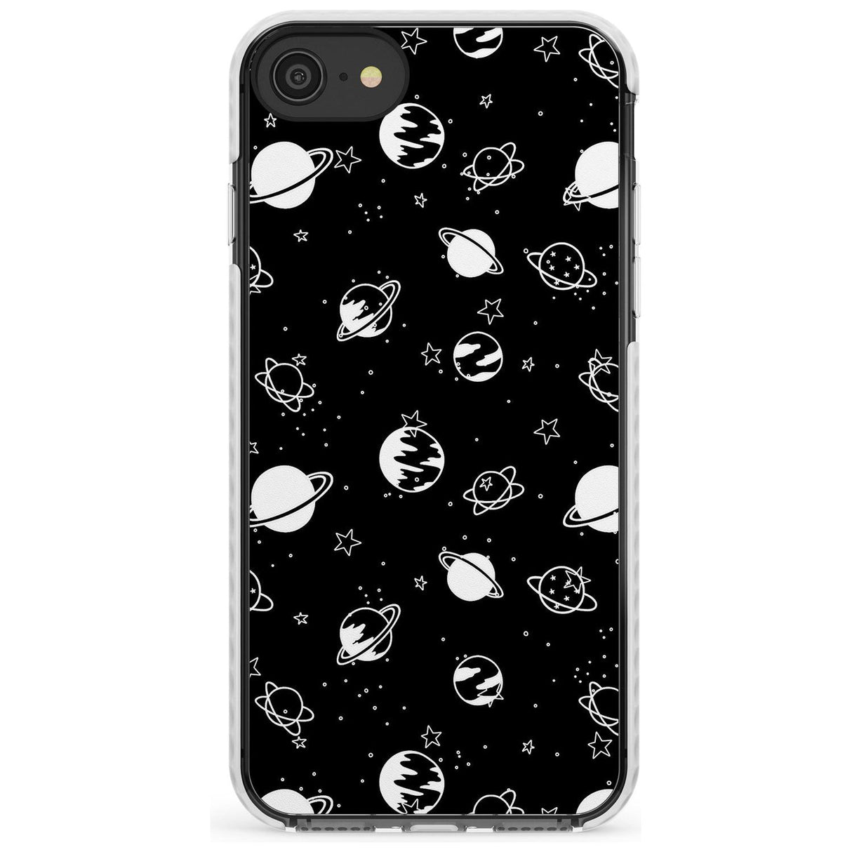 White Planets on Black Slim TPU Phone Case for iPhone SE 8 7 Plus