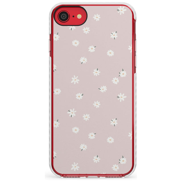 Painted Daises on Pink - Cute Floral Daisy Design Slim TPU Phone Case for iPhone SE 8 7 Plus