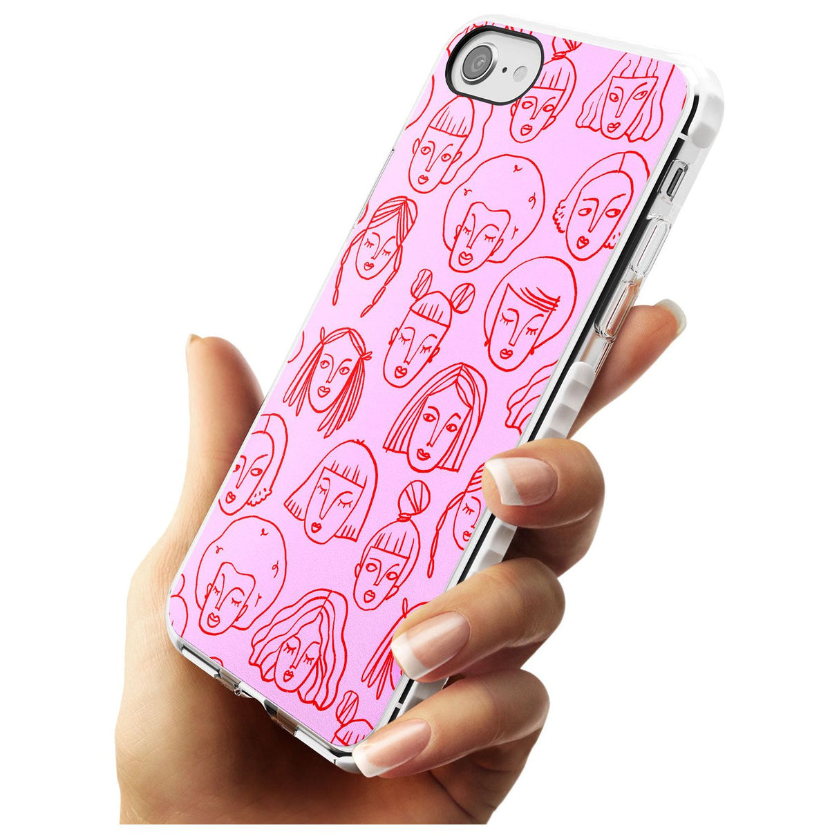 Girl Portrait Doodles in Pink & Red Impact Phone Case for iPhone SE 8 7 Plus