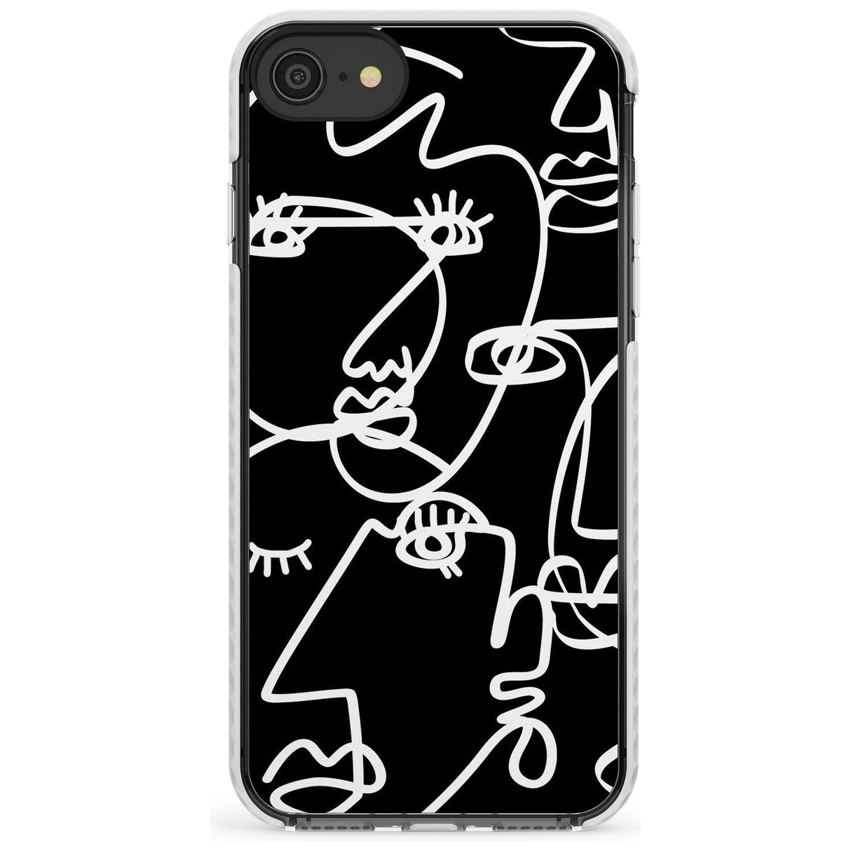 Continuous Line Faces: White on Black Slim TPU Phone Case for iPhone SE 8 7 Plus