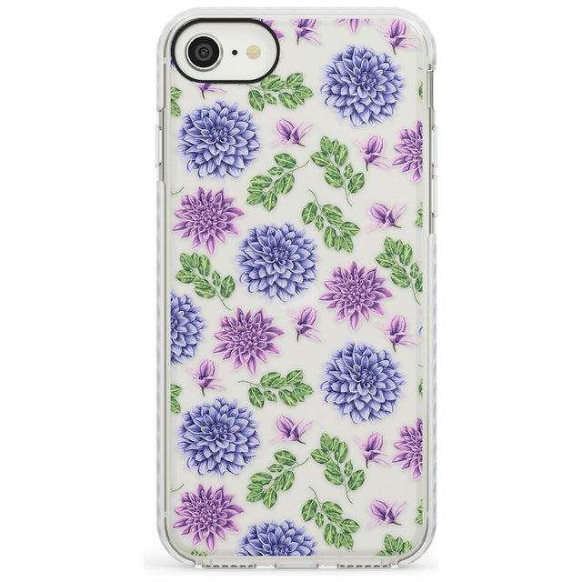 Purple Dahlias Transparent Floral Impact Phone Case for iPhone SE 8 7 Plus