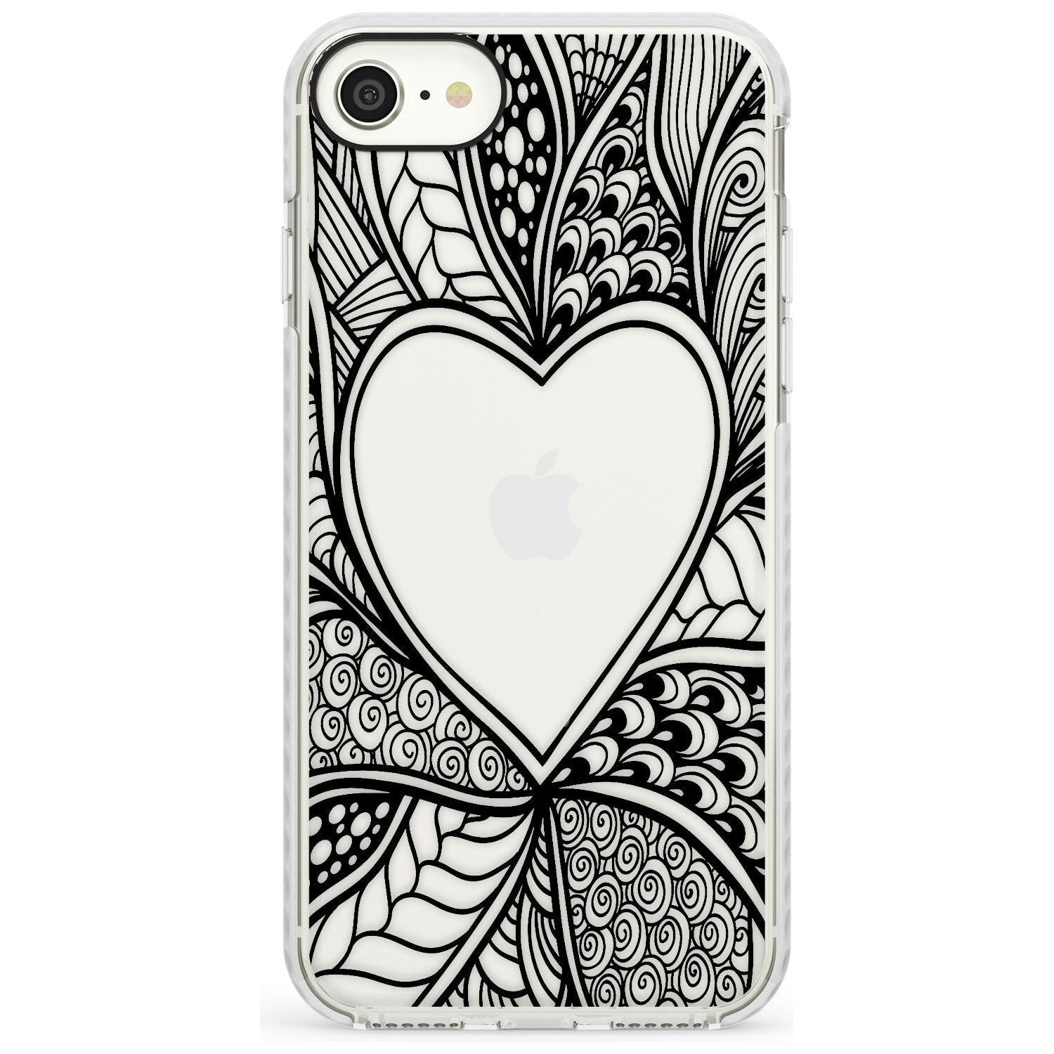 Black Henna Heart Impact Phone Case for iPhone SE 8 7 Plus