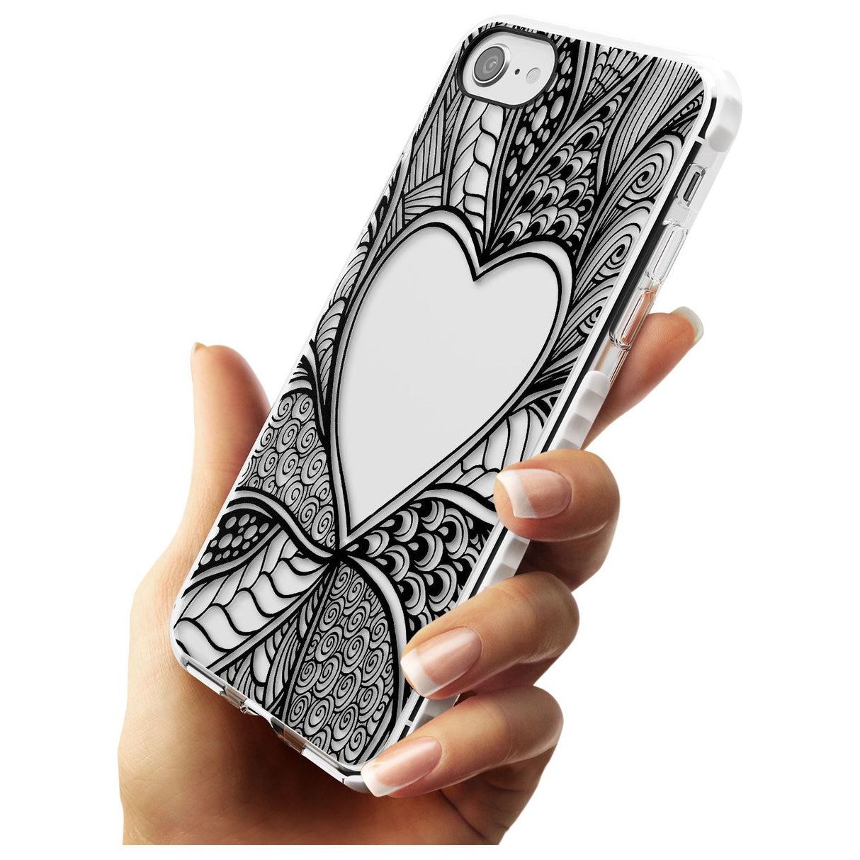 Black Henna Heart Impact Phone Case for iPhone SE 8 7 Plus