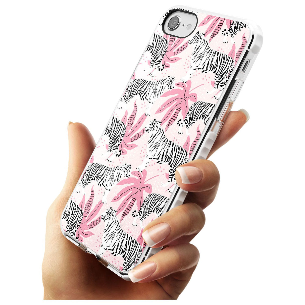 White Tigers on Pink Pattern Impact Phone Case for iPhone SE 8 7 Plus