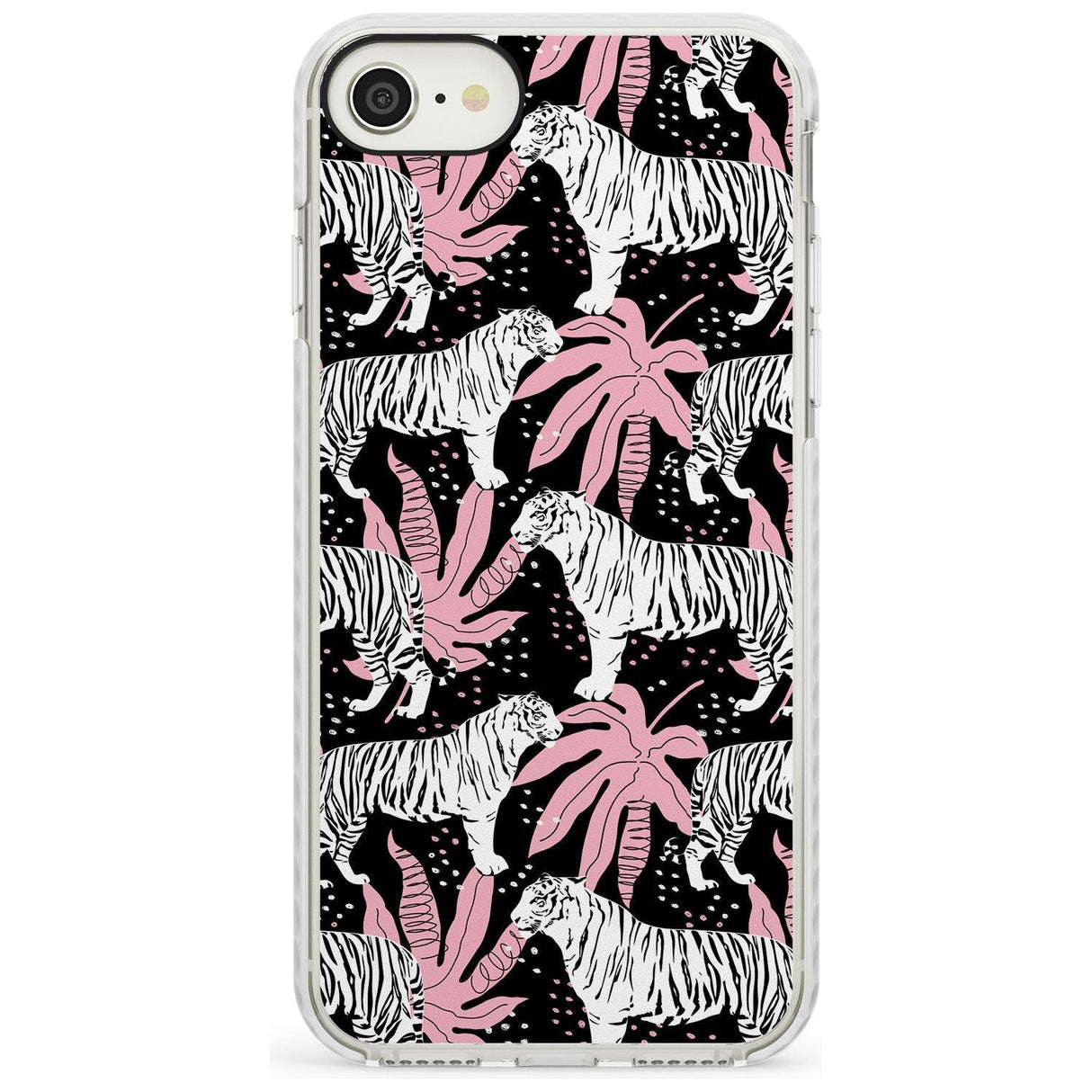 White Tigers on Black Pattern Impact Phone Case for iPhone SE 8 7 Plus