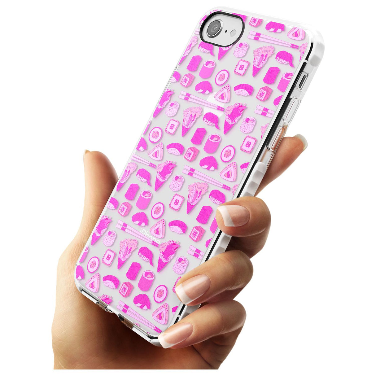 Bright Pink Sushi Pattern Impact Phone Case for iPhone SE 8 7 Plus