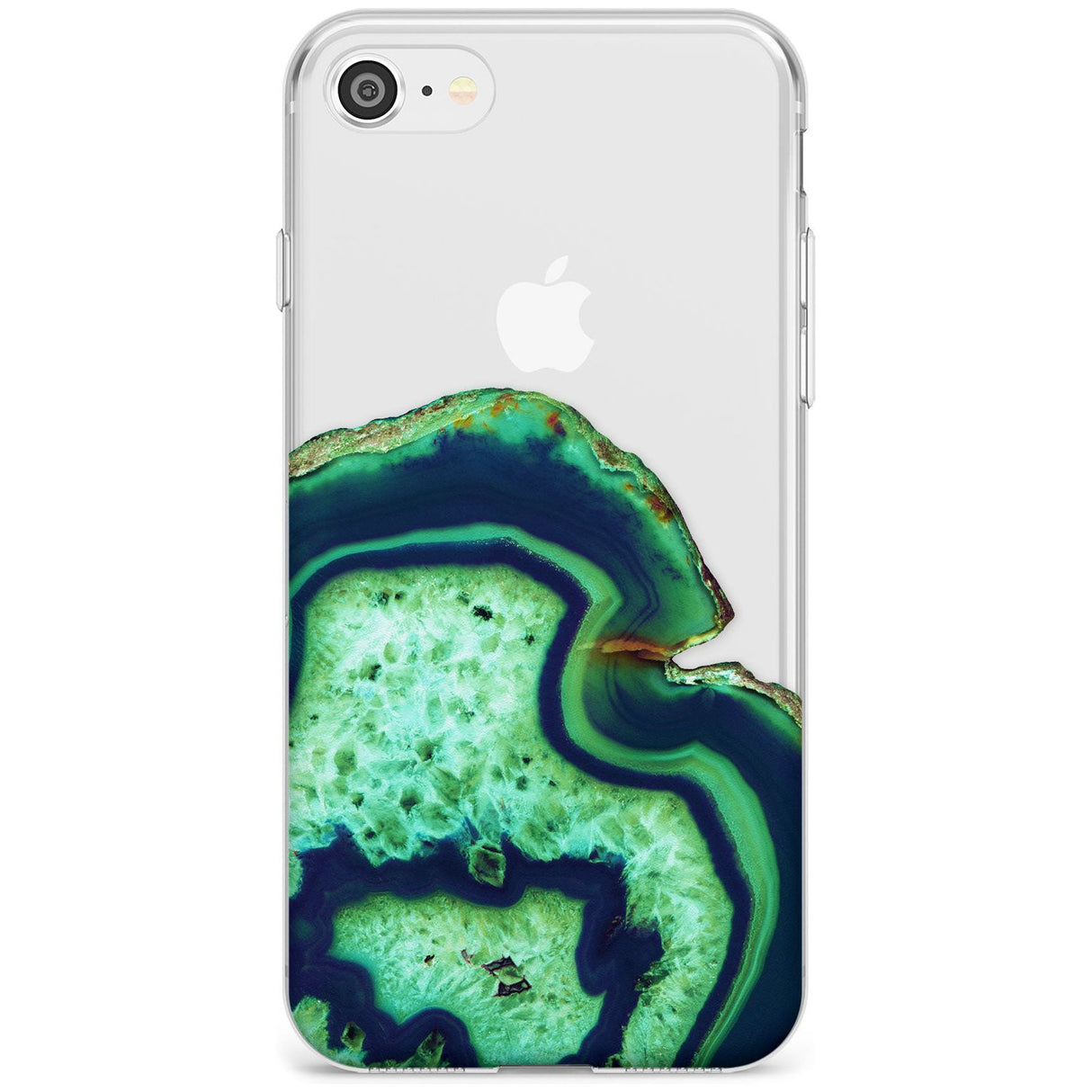 Neon Green & Blue Agate Crystal Transparent Design Slim TPU Phone Case for iPhone SE 8 7 Plus