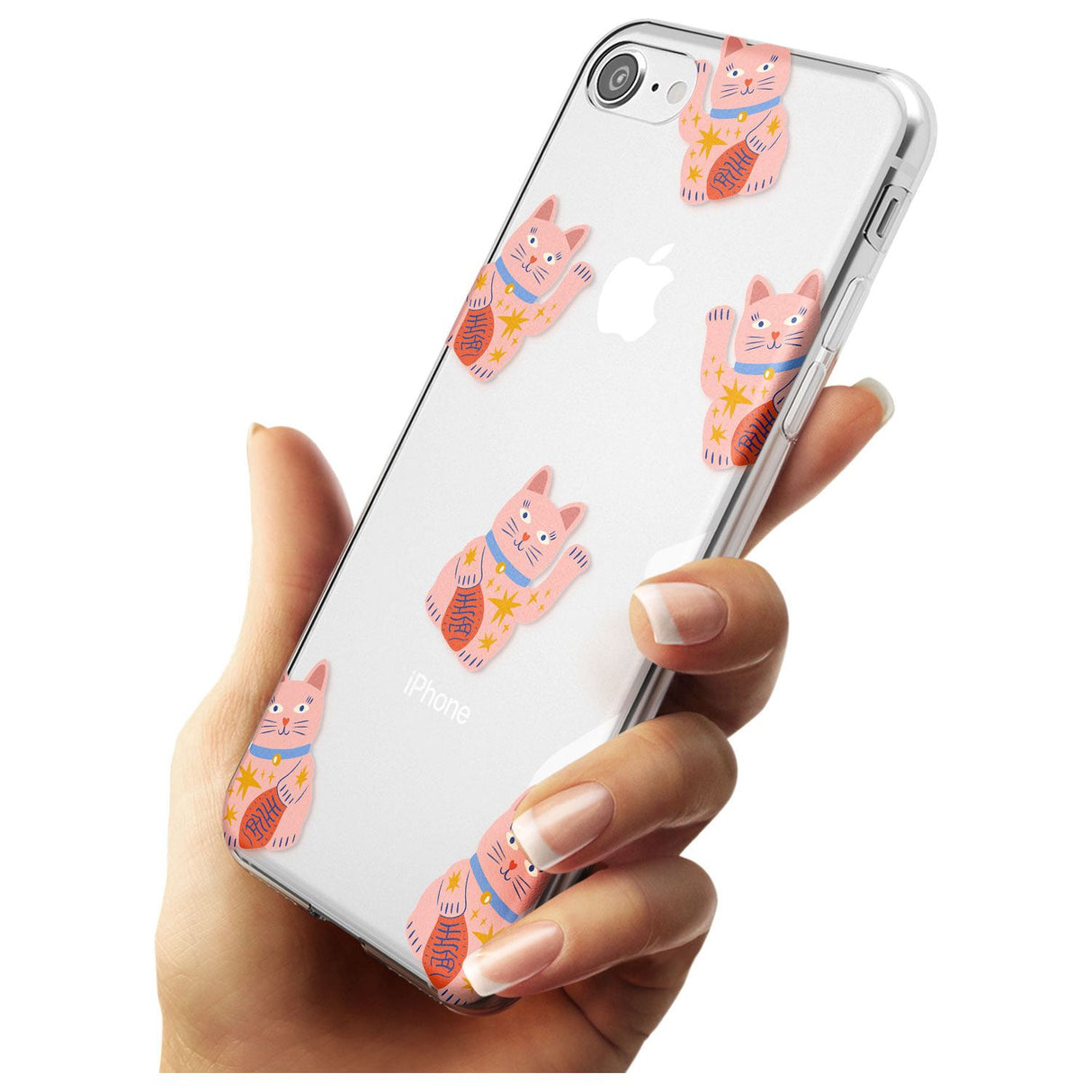 Waving Cat Pattern Slim TPU Phone Case for iPhone SE 8 7 Plus