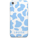 Personalised Blue and White Cow Print Slim TPU Phone Case for iPhone SE 8 7 Plus