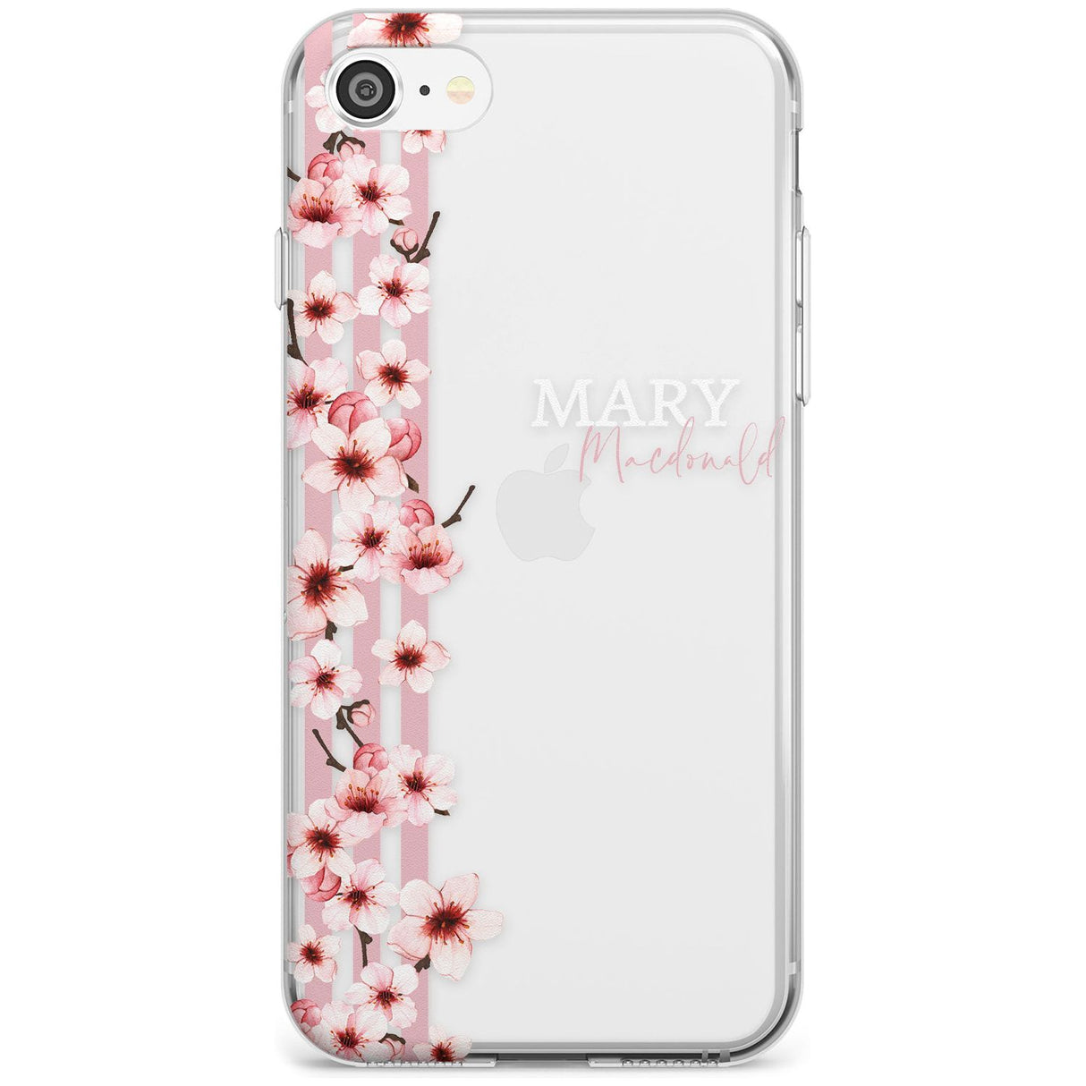 Cherry Blossoms & Stripes Transparent  Black Impact Phone Case for iPhone SE 8 7 Plus