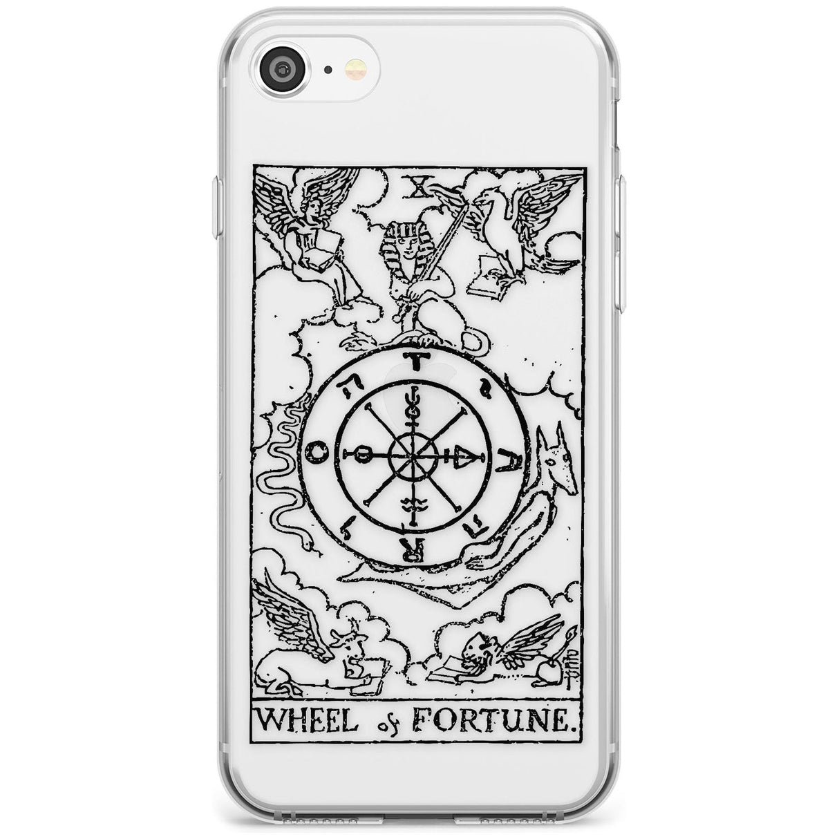 Wheel of Fortune Tarot Card - Transparent Black Impact Phone Case for iPhone SE 8 7 Plus