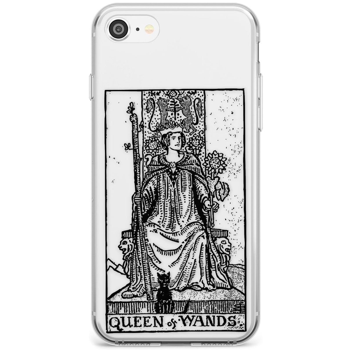 Queen of Wands Tarot Card - Transparent Black Impact Phone Case for iPhone SE 8 7 Plus