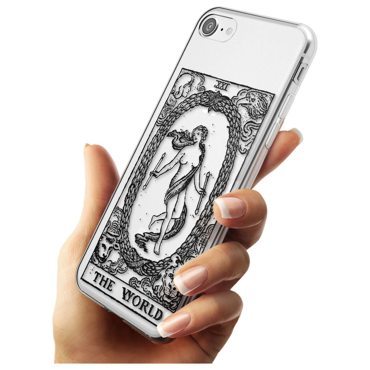 The World Tarot Card - Transparent Black Impact Phone Case for iPhone SE 8 7 Plus