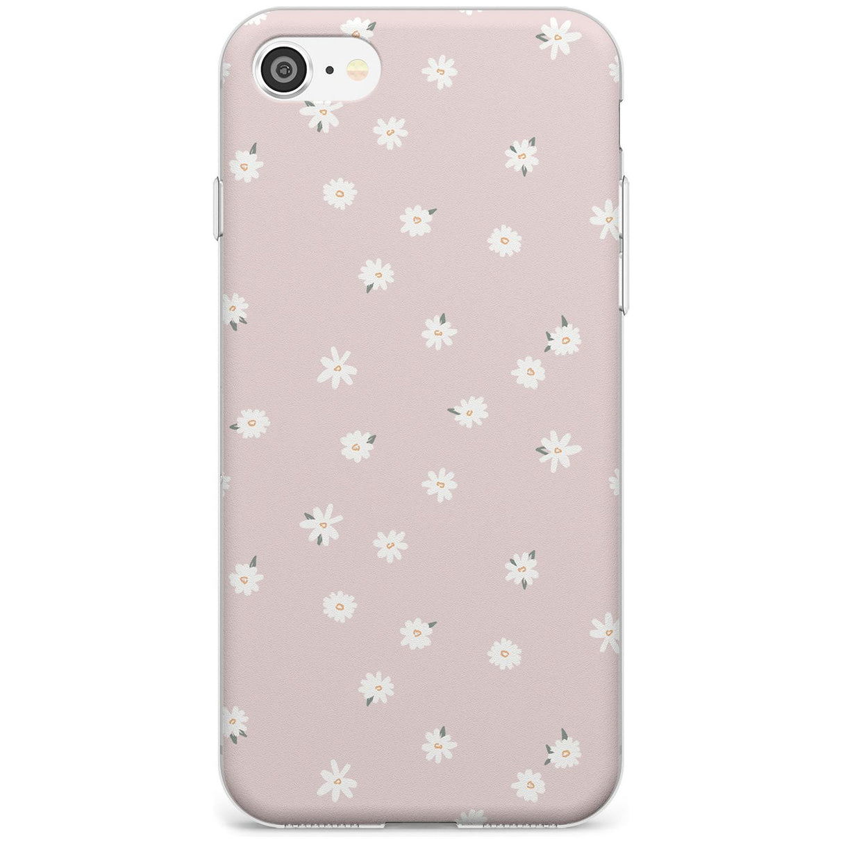 Painted Daises on Pink - Cute Floral Daisy Design Black Impact Phone Case for iPhone SE 8 7 Plus