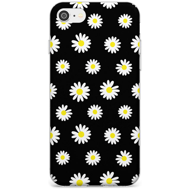 White Daisy Pattern (Black) Slim TPU Phone Case for iPhone SE 8 7 Plus