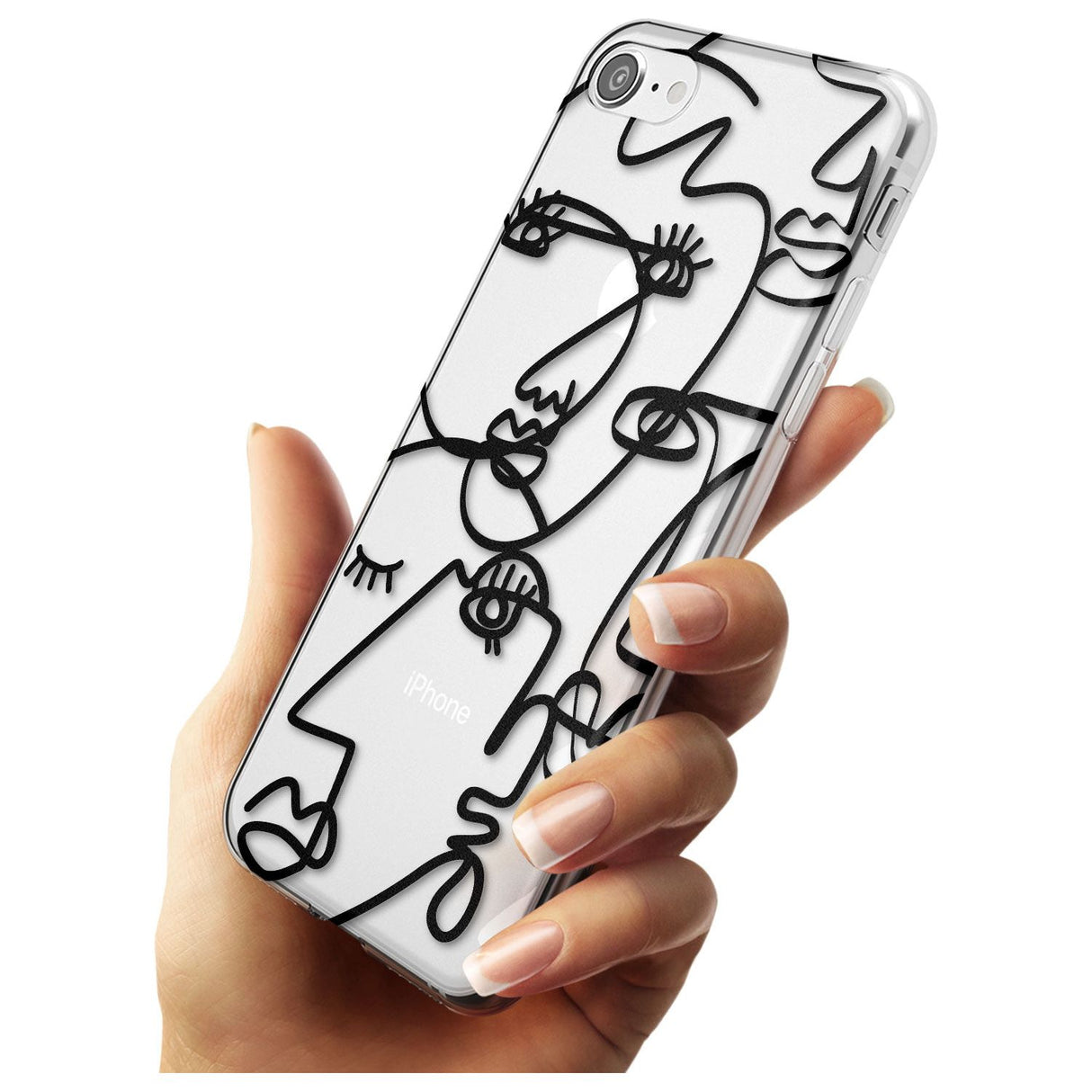 Continuous Line Faces: Black on Clear Black Impact Phone Case for iPhone SE 8 7 Plus