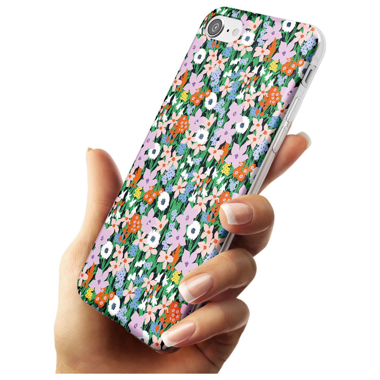 Jazzy Floral Mix: Solid Black Impact Phone Case for iPhone SE 8 7 Plus