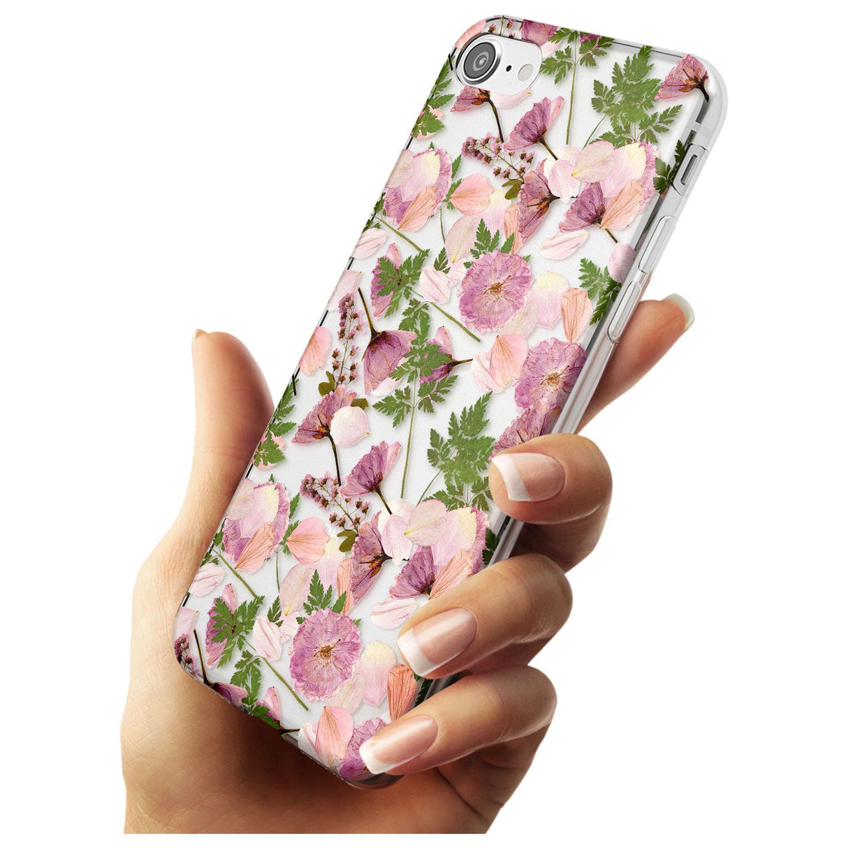 Leafy Floral Pattern Transparent Design Slim TPU Phone Case for iPhone SE 8 7 Plus