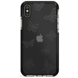 Grey Butterfly Line Pattern Black Impact Phone Case for iPhone X XS Max XR